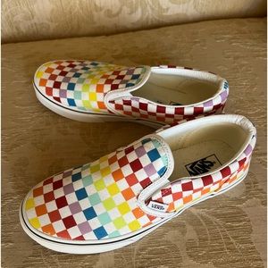 Vans Rainbow checkered Slip On Classic Sneakers Women’s Size 5 Brand New